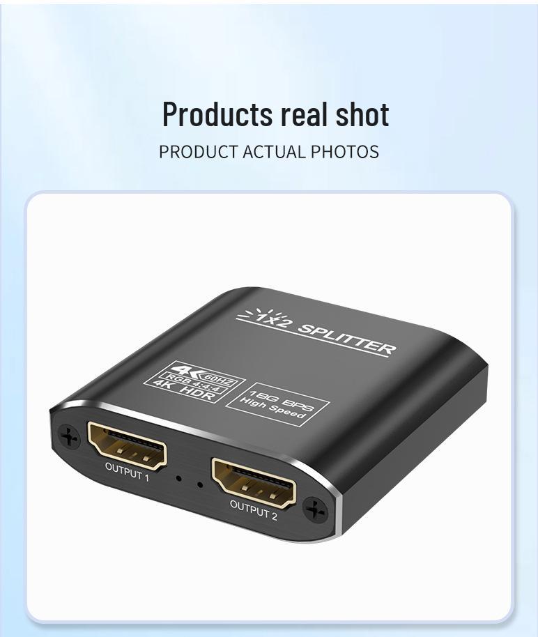 4K HDMI Splitter: Aluminum Alloy, 1 Input To 2 Outputs, Gold-Plated, Dual Display HDTV