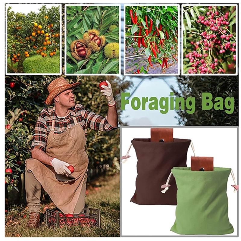 Outdoor Futtersuche Tasche Leder Bushcraft Tasche Gemüse Ernte Garten Obsternte Taille Werkzeuge Lagerung Hängende Tasche Camping