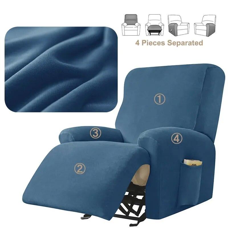 Stretch Velvet Plush Recliner Cover Lazy Boy Chair Cover Lounger Single Seater Couch Sofa Slipcover Armchair Covers 4 Seperate