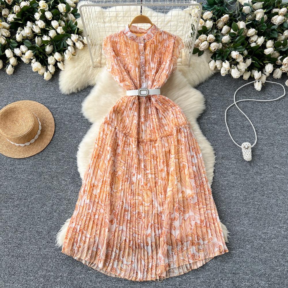 

Нове літнє плаття зі стійкою коміром Mujer і поясом з летючими рукавами в стилі печворк із сітчастої сітки Femme Robe Single Breasted Sweet Moda Dress One Size жовтий