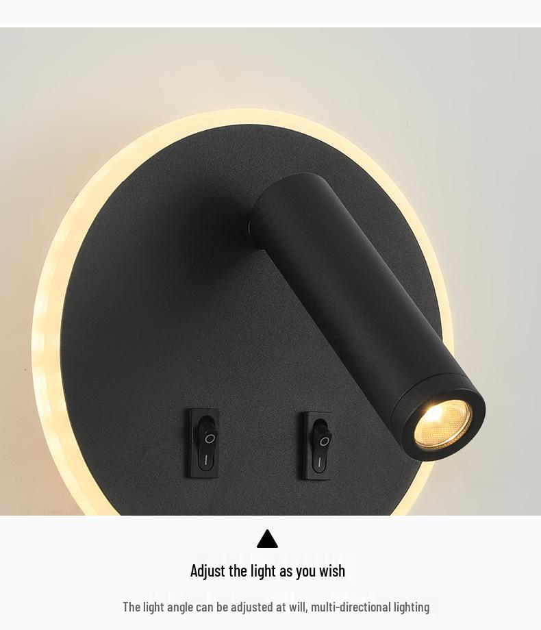 Applique Murale LED Ronde Minimaliste avec Interrupteur et Port de Chargement USB pour Chambre à Coucher Lecture