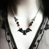 Gothic Personality Red Crystal Beads Vampire Black Bat Pendant Necklace for Women Men Hallowmas Party Collar Chain Jewelry Gifts