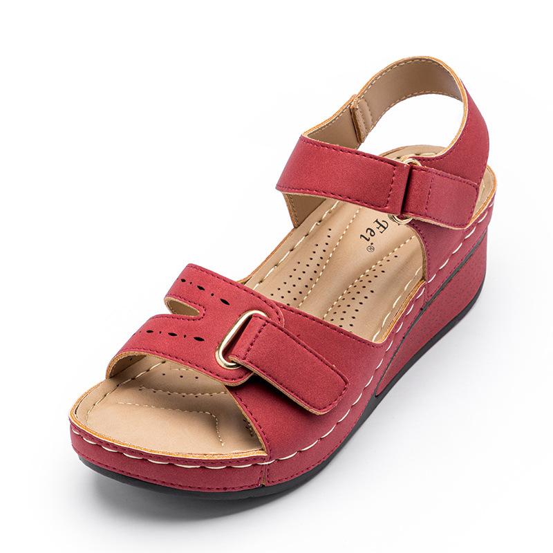 New Thick-soled Velcro Suede Sandals for Women To Wear Sloping Heels Large-size Beach Cool Slippers