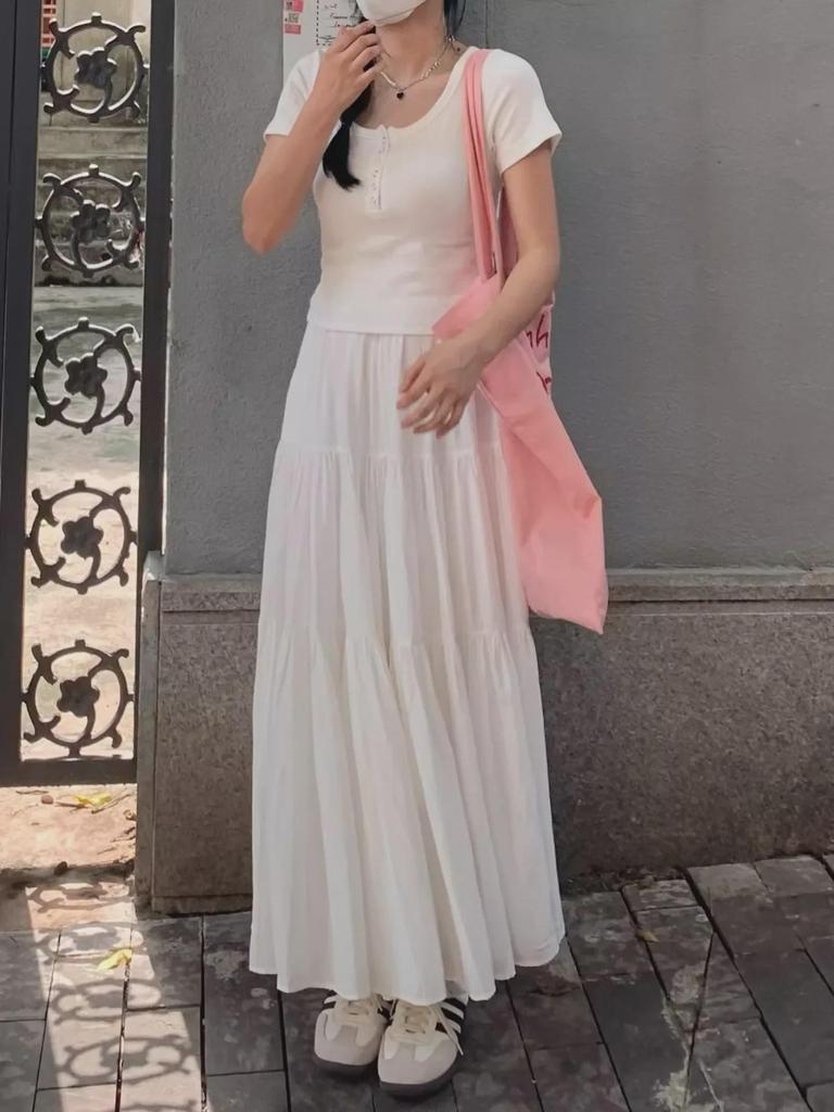 2024 Women's White A-Line Skirt: Spring/Summer High-End Spliced Design