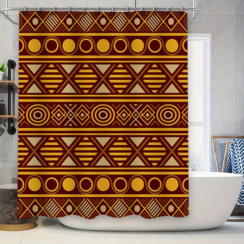 

Geometric Shower Curtain Waterproof Home Decor Modern Bathroom Accessories Set With Rings Maroon Brown Beige Pattern (One Size) W60H190(CM)-1 Pcs