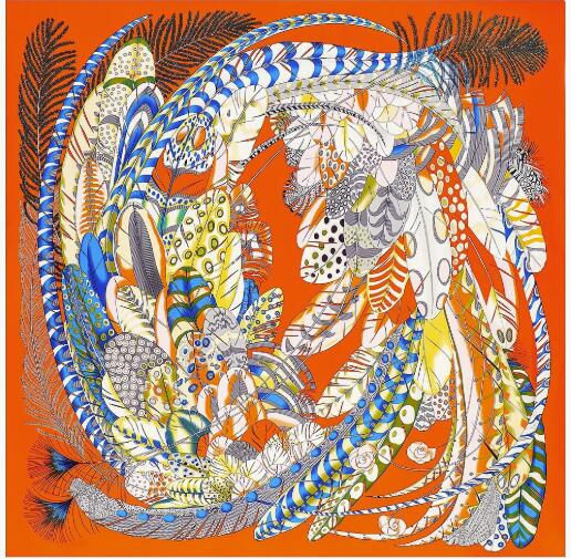 130cm Silk Square Scarf Women Large Shawls Colorful Feather Design Square Bandana Luxury Kerchief Scarf Female Foulards
