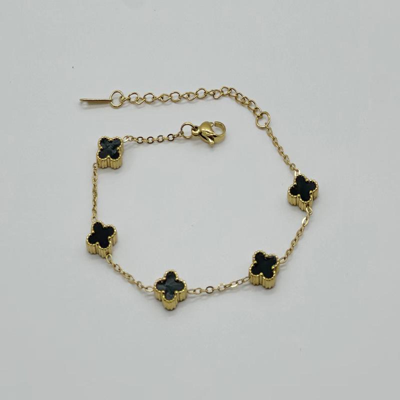 9Mm Double-Sided Shell Lucky Five Flowers Four-Leaf Clover Bracelet Light Luxury Ins Style Does Not Lose Colour Hand Titanium Steel Bracelet