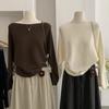 Autumn Winter Loose Casual One Word Collar Batwing Sleeve Knitting Top Women Solid Color Sweater Pullover Top