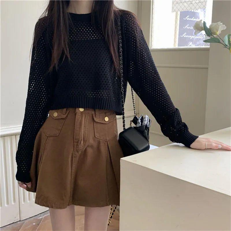 Long Sleeve Thin Hollow Out Sun Protection Cardigan Knitwear Women's Summer Designed Niche Loose Air-Conditioning Shirt Short Top