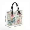  Floral Butterfly Printed Casual Tote Bag Large Capacity Fashion Handbag for Daily Use