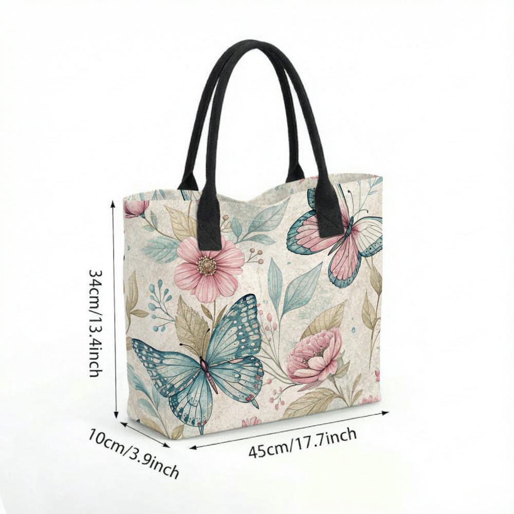 Floral Butterfly Printed Casual Tote Bag Large Capacity Fashion Handbag for Daily Use