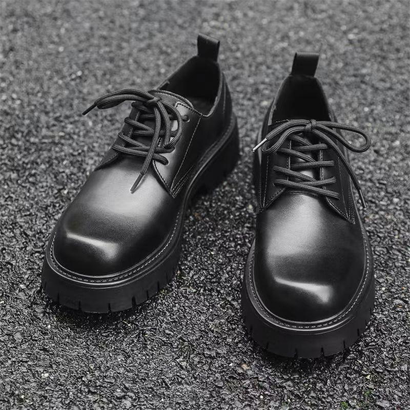 Large size retro business casual big head leather shoes men's 2025 new thick sole heightening tooling youth derby shoes