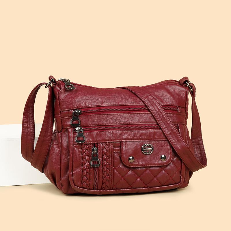 Ein-Schulter-Tasche Trendige Damen-Umhängetasche Umhängetasche aus gewaschenem Leder