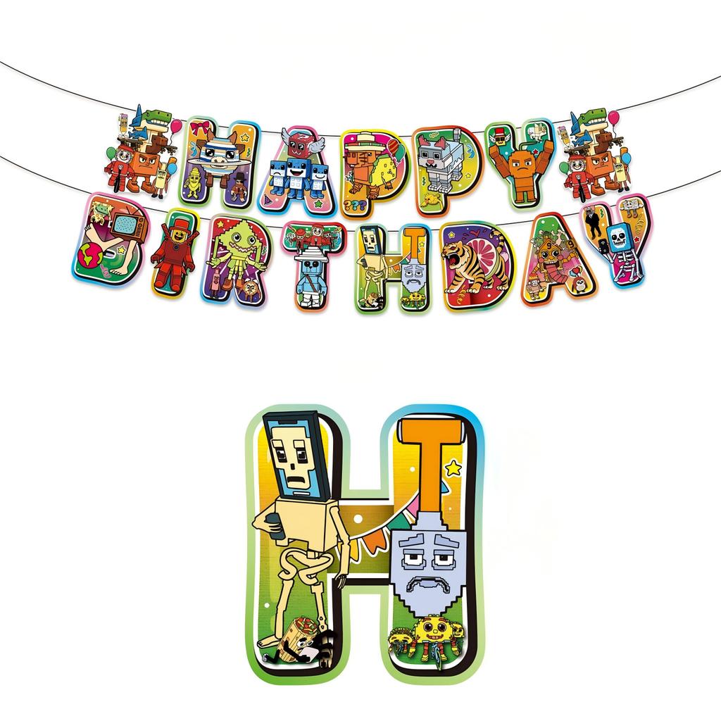 Birthday Theme Party Decoration Banner Pull Flag Cake Flag Balloon- Set