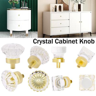Gold Grey Transparent Crystal Cabinet Knobs Durable Excellent Design Cabinet Pulls Drawer Knob Glass Drawer Handles for Dresser
