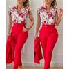 Print Summer 2 Fashion Piece Set Women Casual Button Flying Sleeve Shirt Pants Suits Female Vneck Top High Waist Pants Outifits