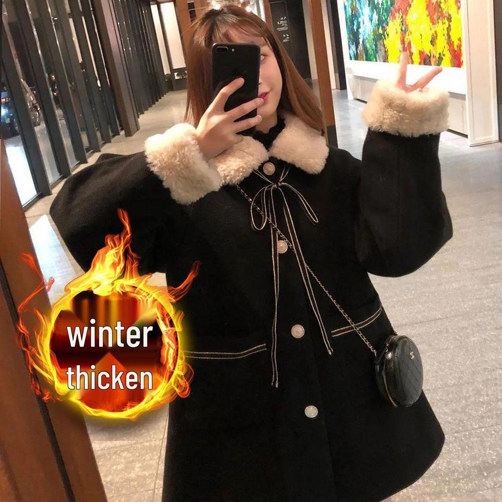 Hepburn Style Women's Tweed Coat - Autumn/Winter Loose Fit, Trendy Fragrance-Inspired Thickened Outerwear