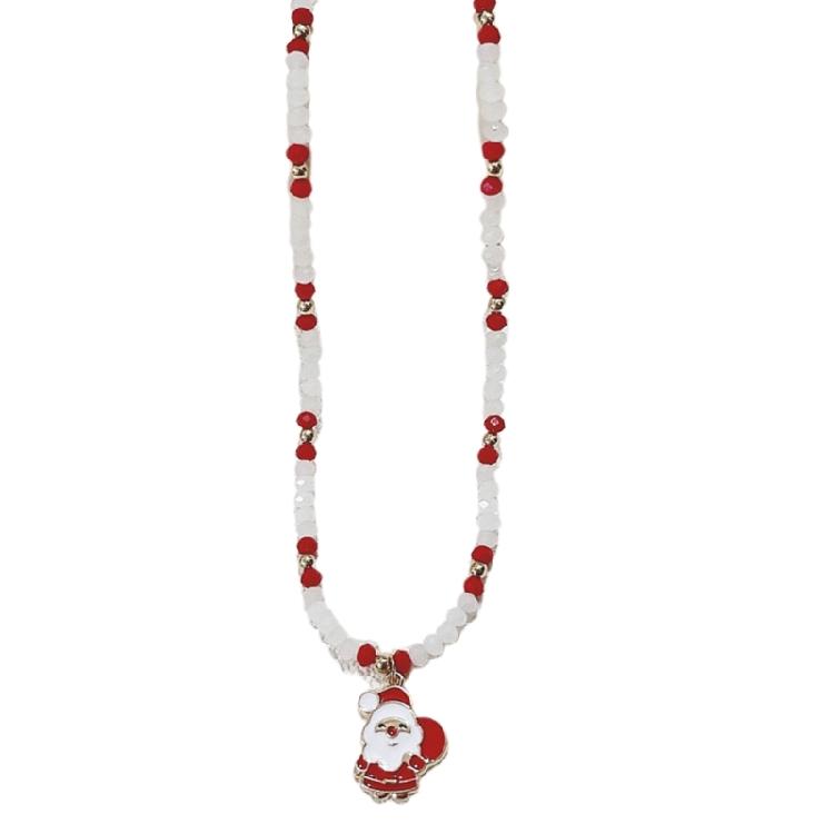 Cartoon Christmas Pendant Necklace Holiday Beaded Necklace Statement Jewelry