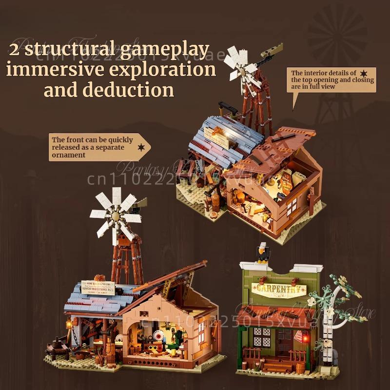Western Series Carpenter Shop Building Blocks Assembling Street Scene Model Toys Desktop Decoration Collectible Holiday Gifts