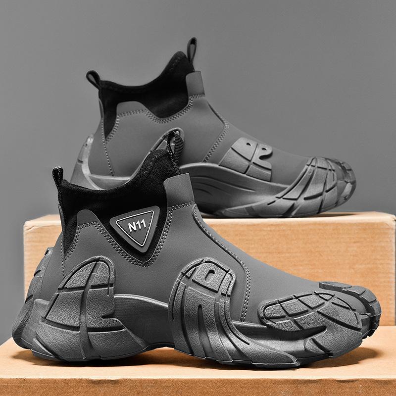 Men's shoes 2024 new autumn high-top non-slip waterproof construction site work men's sports labor insurance Martin cotton shoes with velvet