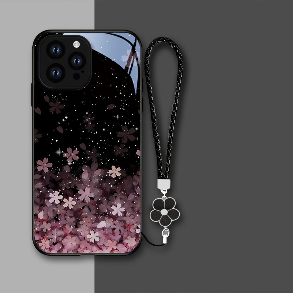 Žvaigždėto dangaus gėlių rašto stiklinis telefono dėklas, tinkantis iPhone 17 16 15 14 13 12 11 Pro Max Plus, atsparus kritimui ir smūgiams