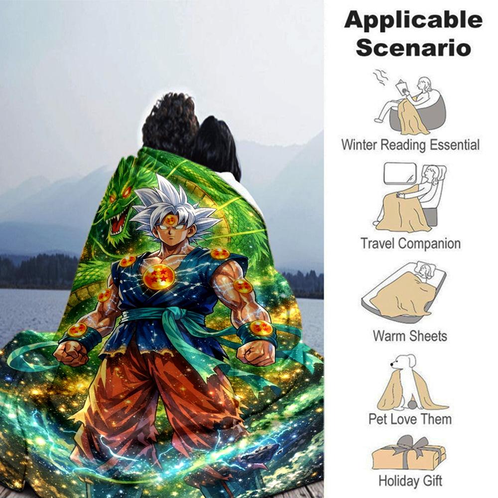 Goku Anime Print Flannel Blanket High Quality Warm Comfortable Cover for All Seasons Perfect for Gifts Home Decor