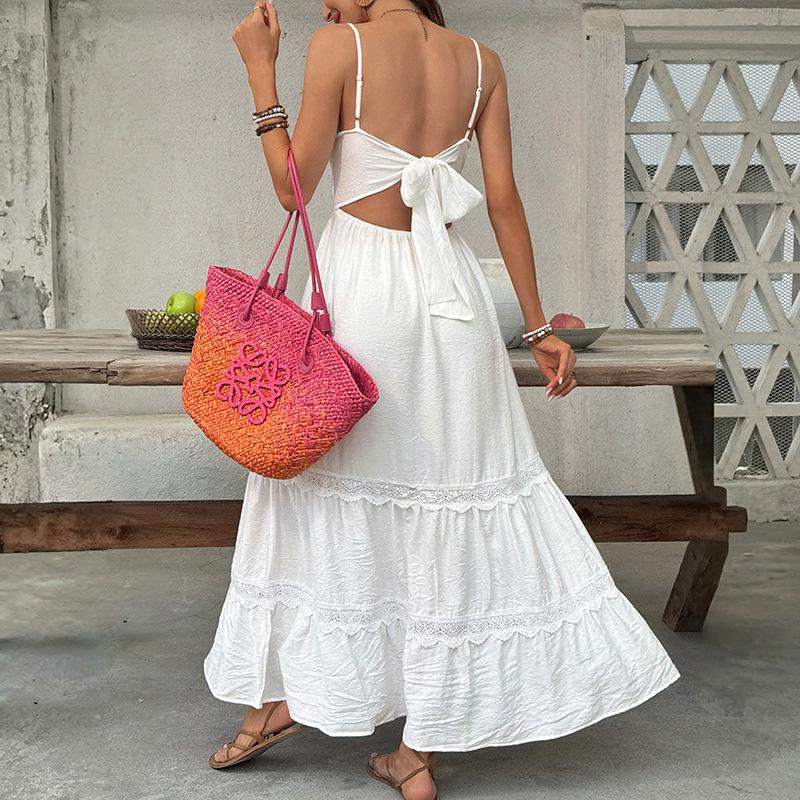 Boho Dresses for Women 2026 Midi Tie Front Button Down A-Line Dresses Summer Spaghetti Strap Dress Floral Prints