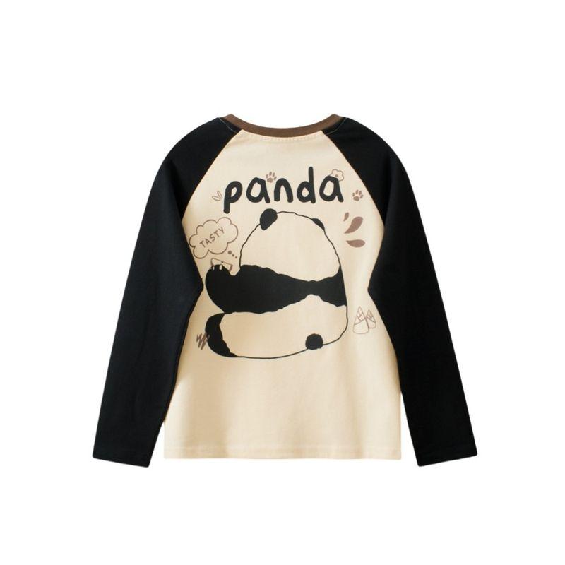 Children's Clothing Boys' Long-Sleeved T-Shirt Spring and Autumn Korean Style Big Kids Panda Raglan Sleeve Top Girls' Pure Cotton Base Shirt