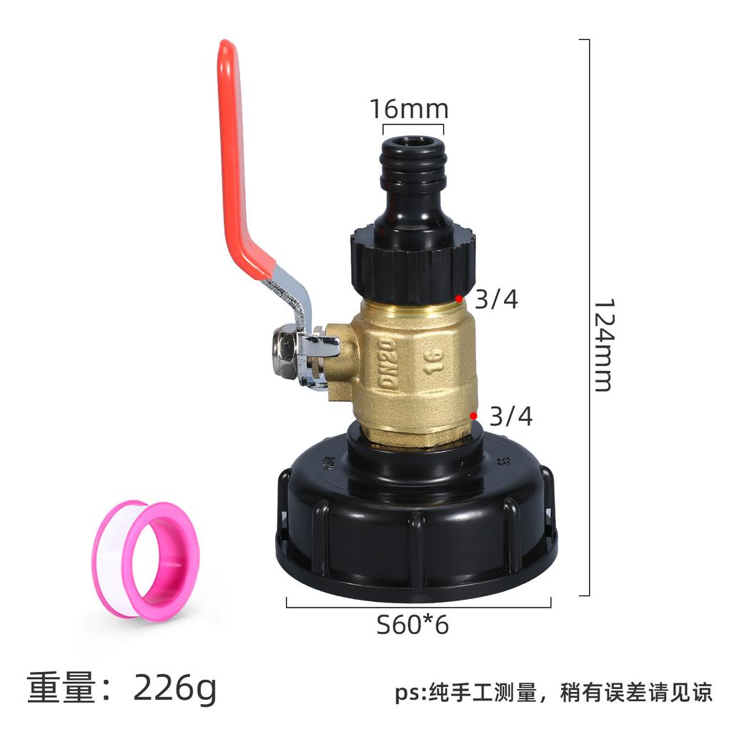 S60 To 1/2 3/4 1 inch Male Thread Connector Brass Valve IBC Tank Tap Adapter Nipple Garden Hose Quick Connect Tank Valve