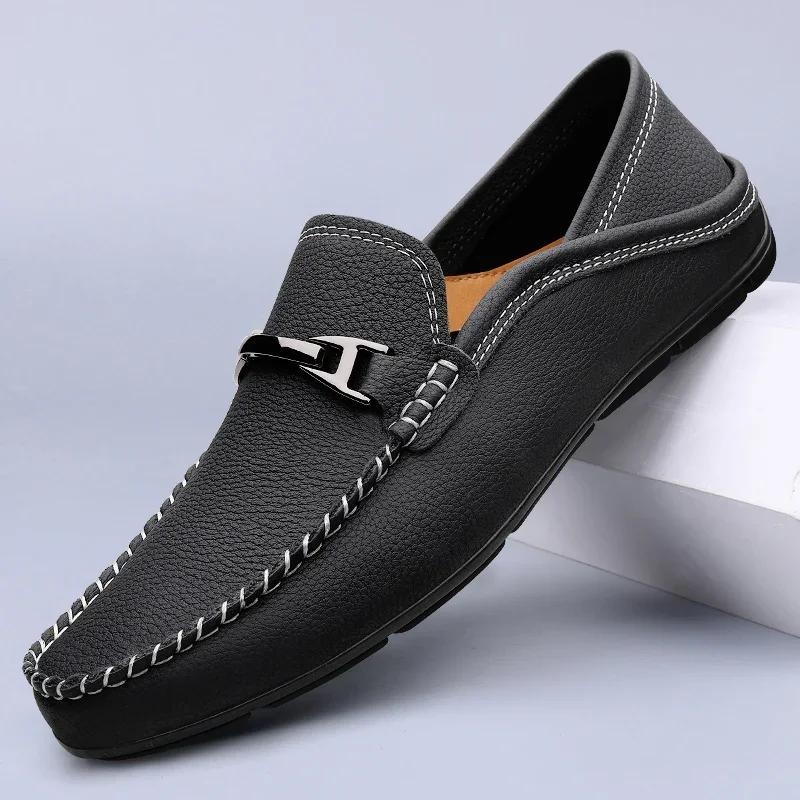 

Genuine Leather Slip-on Mocassin Breathable Casual Loafers Soft Comfort Man Walking Shoes Flats Brand Men Dress Shoes 36 чёрный