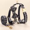 Plaid Pet Walking Harness Set with Bow Design, Adjustable Vest Collar Leash Kit for Small Dogs
