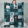 Turquoise & Black Paw Print Plush Flannel Blanket - All-Season Soft Dog Pet Bedspread with Teal/White/Gray Paw Prints