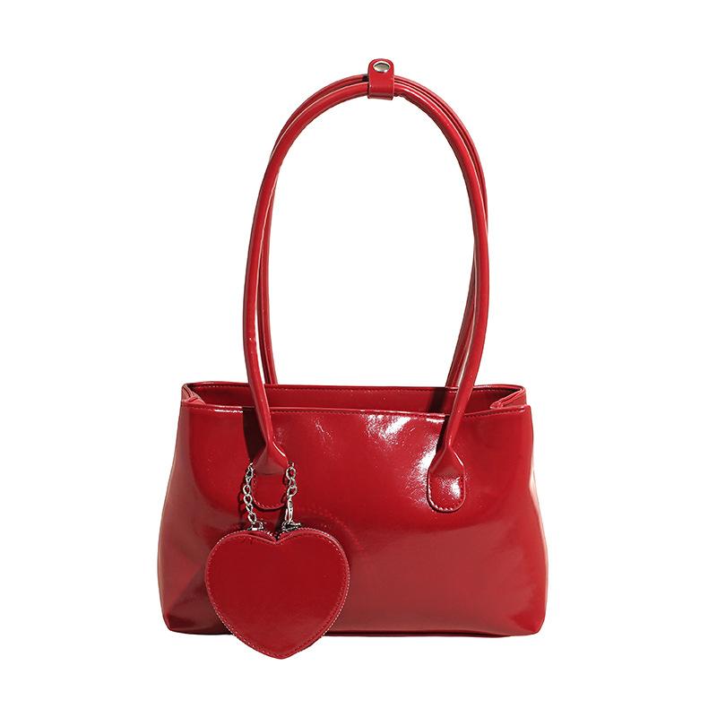 

New retro oil wax leather large capacity armpit bag work handbag commuter bag niche fashion shoulder bag красный