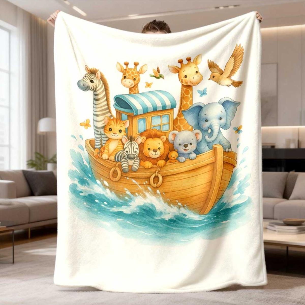 Watercolor Jungle Animals Safari Blanket Throw Plush Cozy Kids Nursery Decor Elephant Lion Giraffe 150x200cm 75X95CM