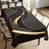 1 Stück Moderner Luxus-Tischdecke - Schwarz Und Goldenes Künstlerisches Streifen-Design, 100% Polyester Rechteckige Esstisch-Abdeckung, Langlebig Und Maschinenwaschbar, S