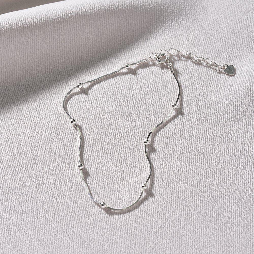 Mimi.J Jewelry 925 Silver Silky Snake Ball Chain Anklet