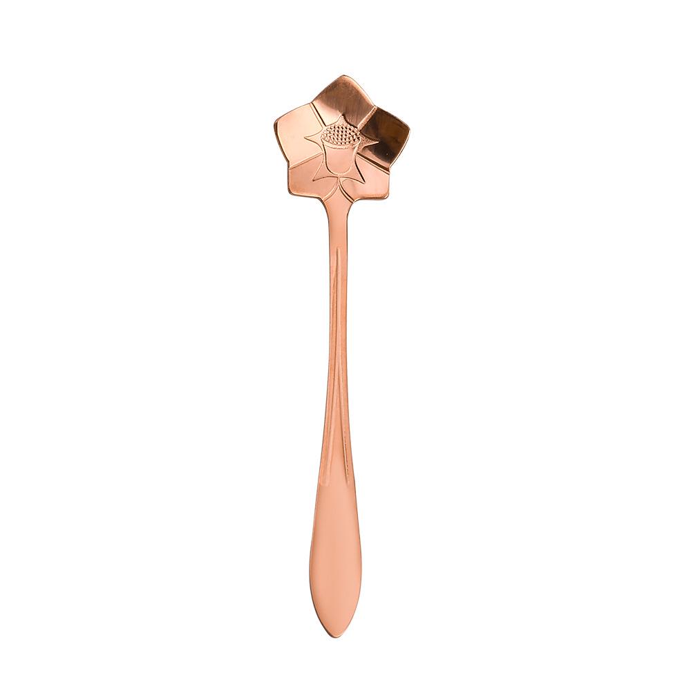 Gold Plated Christmas Flower Mixing Spoon - Japanese Stainless Steel Coffee Stirrer with Custom Logo Option.