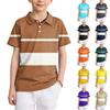 Boys Polo Shirt Short Sleeve Striped Classic Collar Button Down Lightweight Breathable Casual Top for Kids Youth