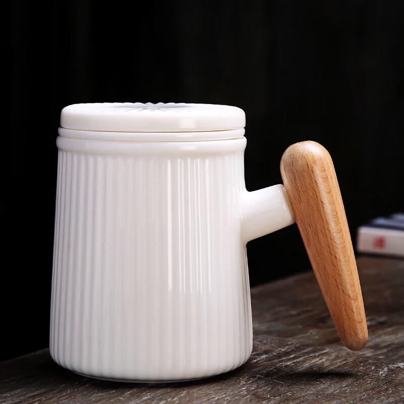 Chaxun Mutton Fat White Porcelain Tea Mug with Ebony Wood and Infuser