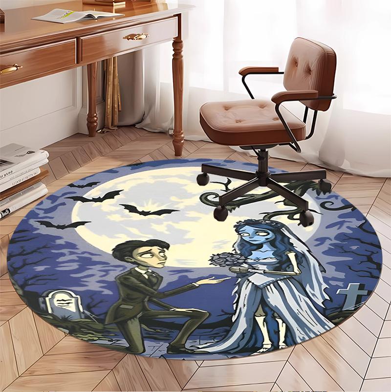 Corpse Bride Pattern Round Rug, Indoor/Outdoor Mat, for Picnic, Gameroom, Bedroom, Office, Living Room, Home Decor Carpet, Birthday Gift