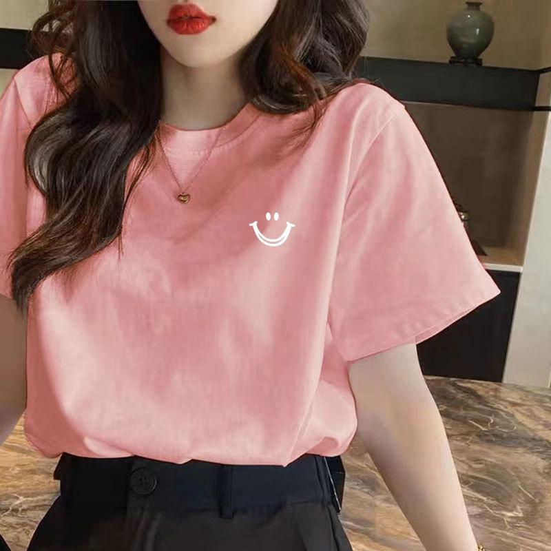 New Cotton T-shirt Women's Spring Summer Large Size Wide Loose Red Short Sleeve Snake Life Clothes Half Sleeve
