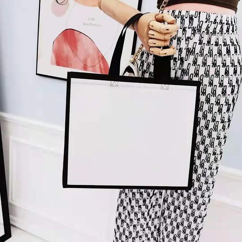 10PCS Rose Printing Packaging Shopping Bag Handle Waterproof Non Woven Fabric Gift Bags Black Clothing Store HandBag