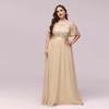 Elegant Plus Size Sequin Embroidered Evening Gown with Mesh Hem