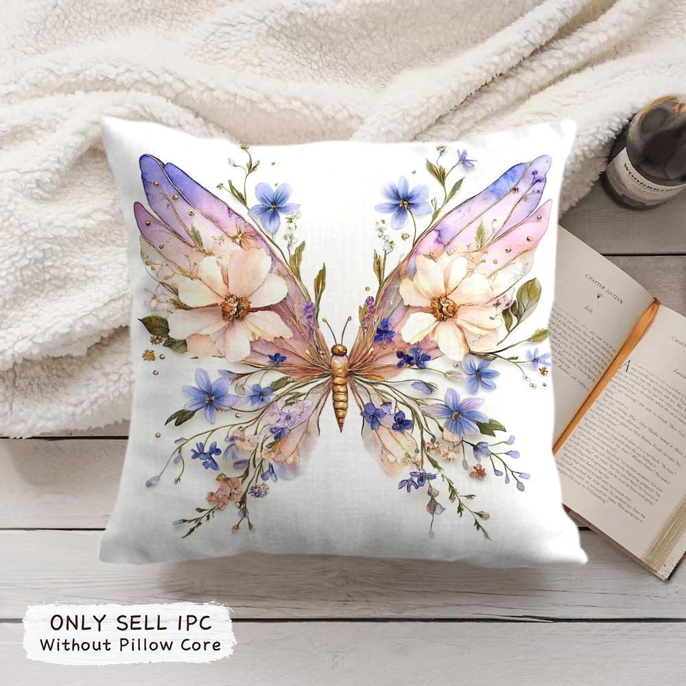 Butterfly and flower Cushion Cover Soft Short Plush Pillow Cover Smooth Cozy Texture Aesthetic Cushion Case Home Decor