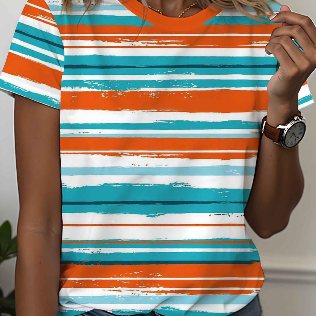 Round neck women's short sleeve printed T-shirt, women's clothing, digital printing,