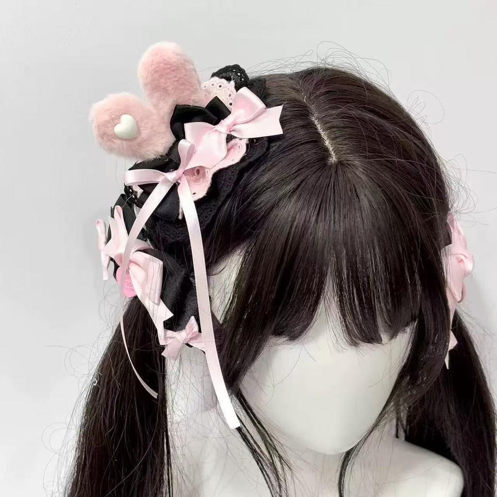 Cute bow, sweet girl, rabbit ear hair clip, soft girl princess , delicate hair accessory, pink lace fashion hair accessory