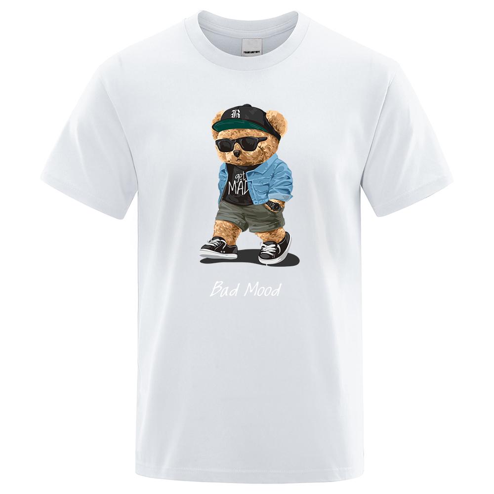 Summer Casual T Shirt Get Mad Bad Mood Walking Silent Ted Bear Short Sleeve Mens T-shirt Hip Hop Tops Loose Oversized Men Tees