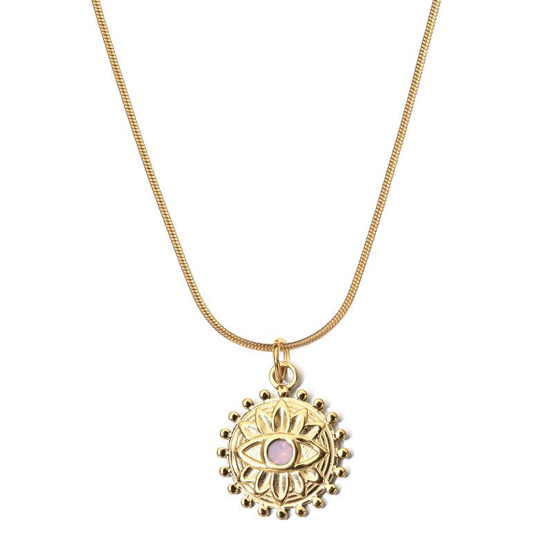 Trendy European & American Evil Eye Necklace with Zodiac Stones - Stainless Steel Women s Fashion Accessory.