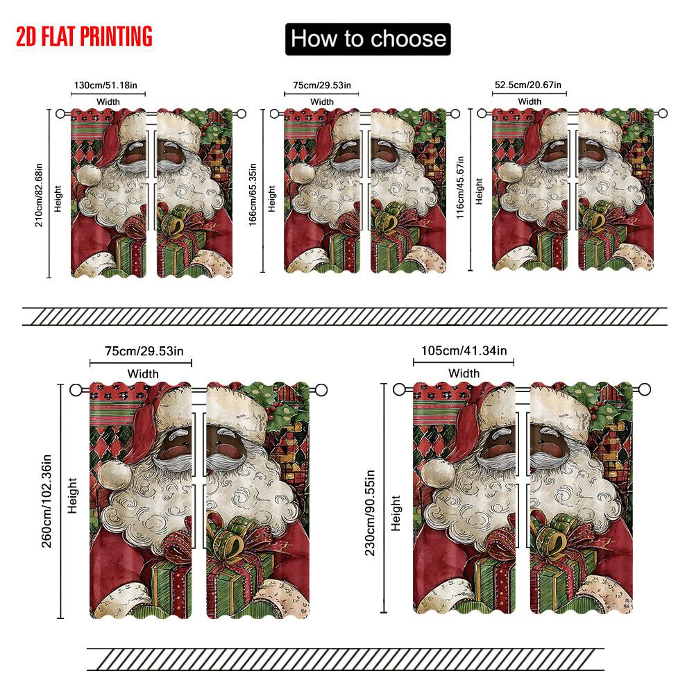 2pcs,2D Plane Printing Curtain Popular Santa Claus with Presents Versatile Durable Polyester (without Rod) Versatile All Perfect