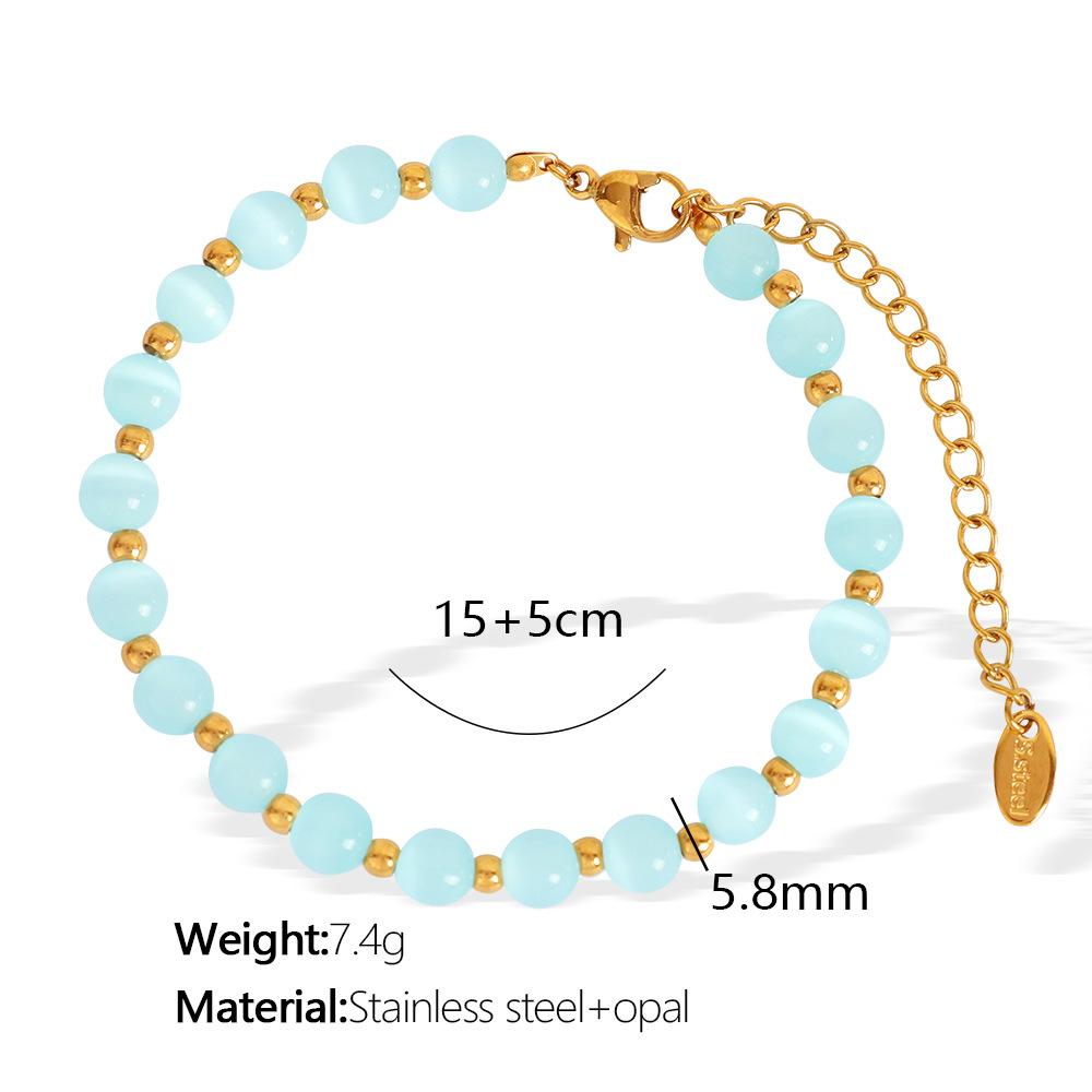 Popular Multi-Color Opal Beaded Titanium Steel Necklace Light Luxury Elegant Temperament Collarbone Chain Jewelry